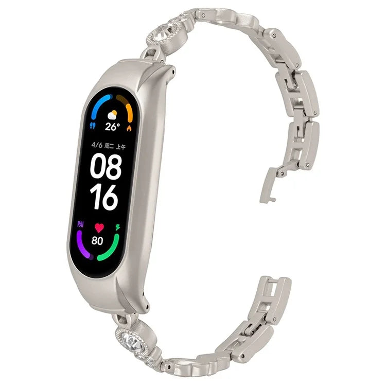 For Xiaomi Mi Band 5 / 6 Metal Bracelet Rhinestones Decor Wristband Strap