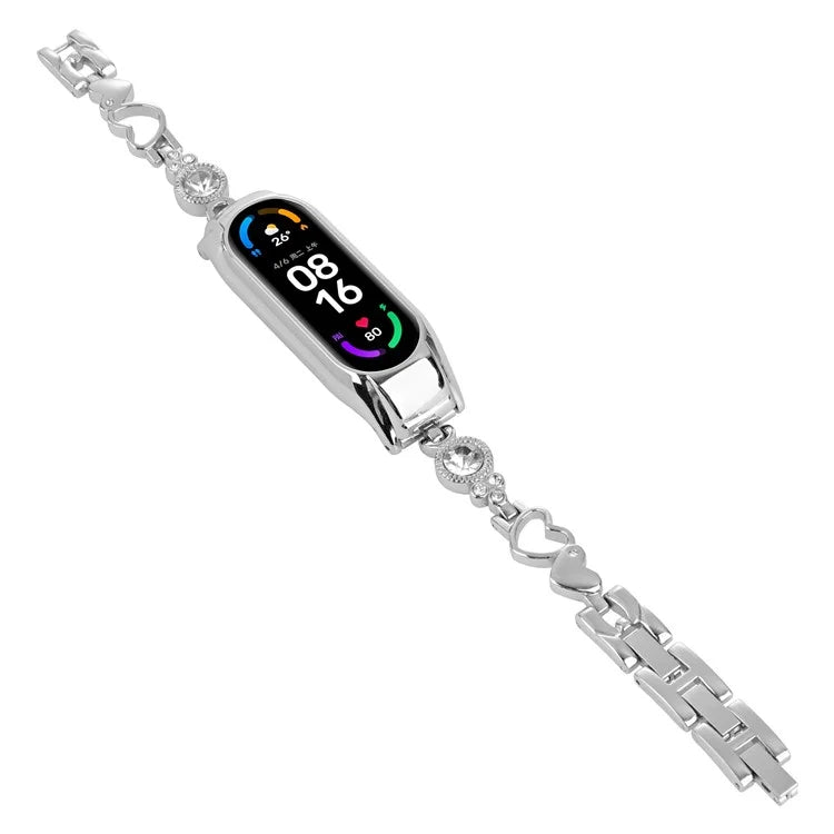 For Xiaomi Mi Band 5 / 6 Metal Bracelet Rhinestones Decor Wristband Strap