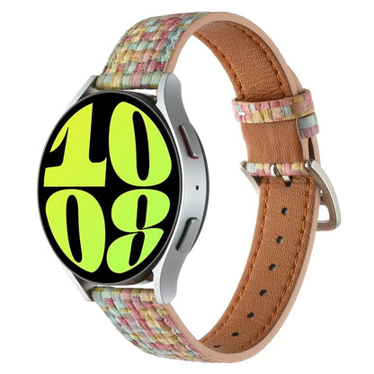 For GarminActive 5 / Samsung Galaxy Watch6 Classic 47mm 43mm Watch Band 20mm Braided PU Leather Wrist Strap