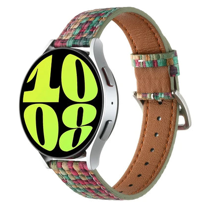For GarminActive 5 / Samsung Galaxy Watch6 Classic 47mm 43mm Watch Band 20mm Braided PU Leather Wrist Strap