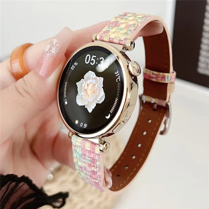 For Huawei Watch GT 4 41mm / Garmin Venu 3S Watch Strap Braided PU Leather 18mm Wrist Band