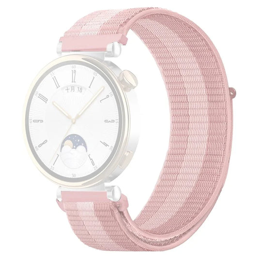 For Huawei Watch GT 4 41mm / Garmin Venu 3S Watch Band 18mm Nylon Loop Adjustable Wrist Strap+White+Pink