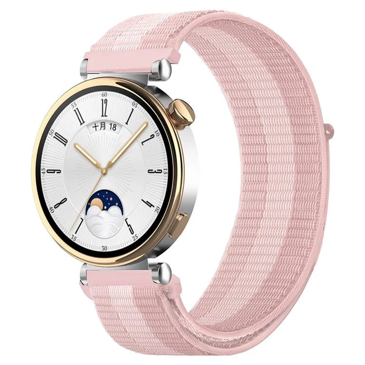 For Huawei Watch GT 4 41mm / Garmin Venu 3S Watch Band 18mm Nylon Loop Adjustable Wrist Strap+White+Pink