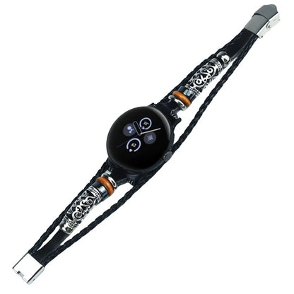 For Google Pixel Watch / Pixel Watch 2 Ethnic Braided Leather Watch Strap Beads Wrist Band