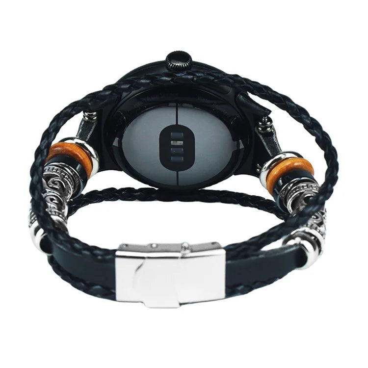 For Google Pixel Watch / Pixel Watch 2 Ethnic Braided Leather Watch Strap Beads Wrist Band