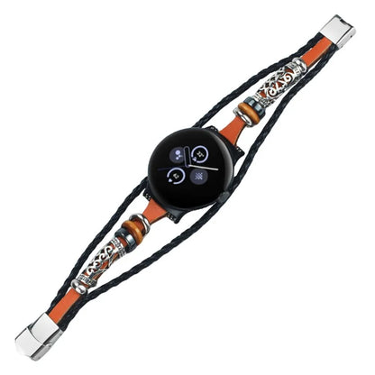For Google Pixel Watch / Pixel Watch 2 Ethnic Braided Leather Watch Strap Beads Wrist Band