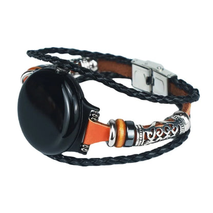 For Google Pixel Watch / Pixel Watch 2 Ethnic Braided Leather Watch Strap Beads Wrist Band