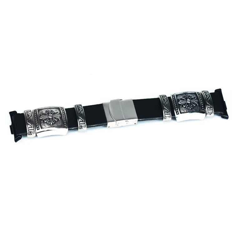 For Xiaomi Smart Band 8 Pro Watch Strap Embossment Design Retro PU Leather + Alloy Wrist Strap