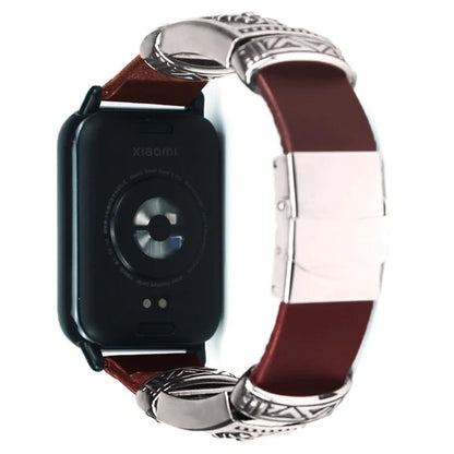 For Xiaomi Smart Band 8 Pro Watch Strap Embossment Design Retro PU Leather + Alloy Wrist Strap