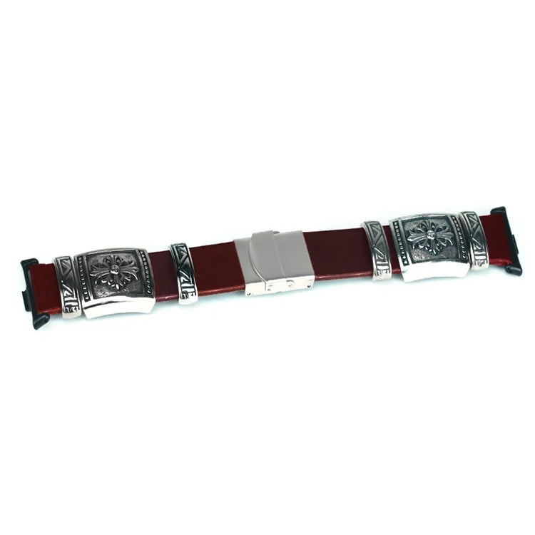 For Xiaomi Smart Band 8 Pro Watch Strap Embossment Design Retro PU Leather + Alloy Wrist Strap