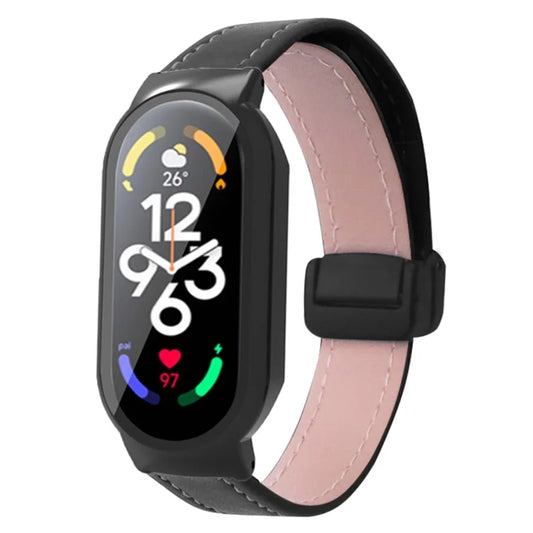 For Xiaomi Smart Band 8 / Smart Band 8 NFC Leather Watch Band Magnetic Buckle Strap with Watch Case / Screen Protector