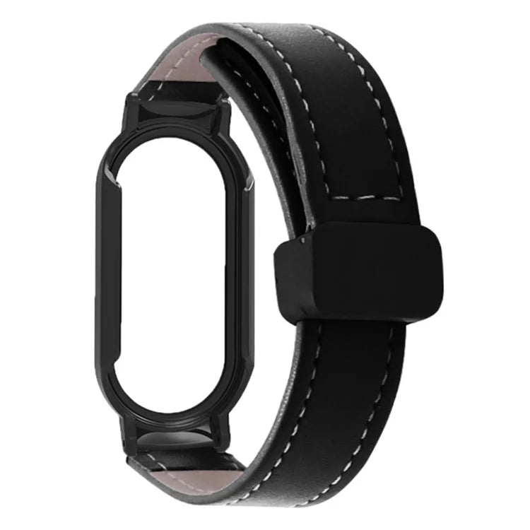 For Xiaomi Smart Band 8 / Smart Band 8 NFC Leather Watch Band Magnetic Buckle Strap with Watch Case / Screen Protector