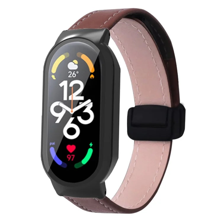 For Xiaomi Smart Band 8 / Smart Band 8 NFC Leather Watch Band Magnetic Buckle Strap with Watch Case / Screen Protector