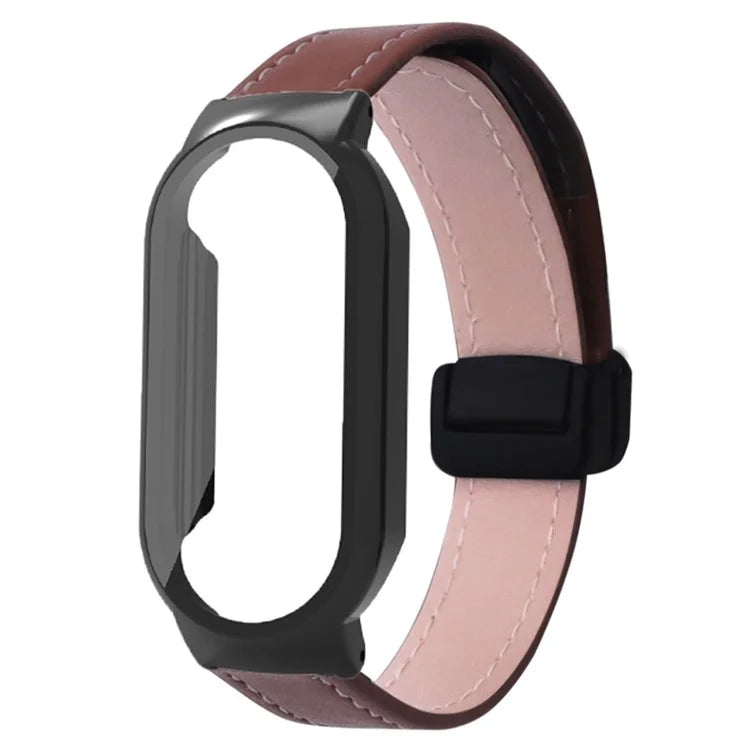 For Xiaomi Smart Band 8 / Smart Band 8 NFC Leather Watch Band Magnetic Buckle Strap with Watch Case / Screen Protector