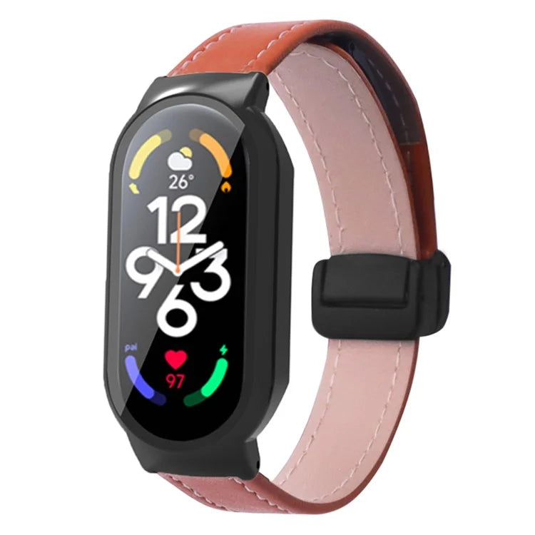 For Xiaomi Smart Band 8 / Smart Band 8 NFC Leather Watch Band Magnetic Buckle Strap with Watch Case / Screen Protector