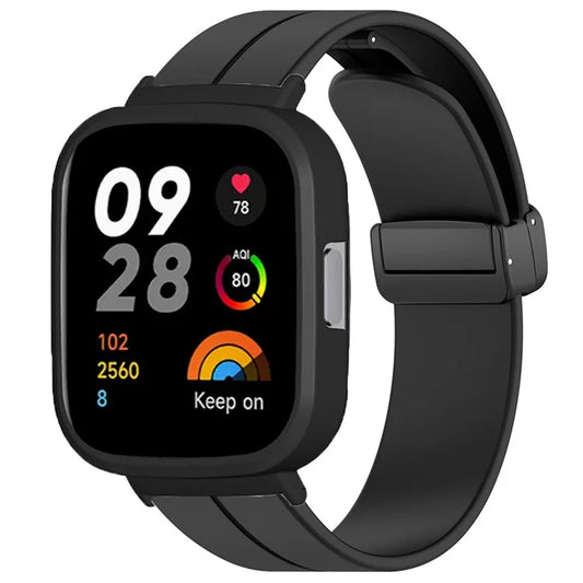 For Xiaomi Redmi Watch 3 Watch Band Black Magnetic Buckle Silicone Wrist Strap with Watch Case