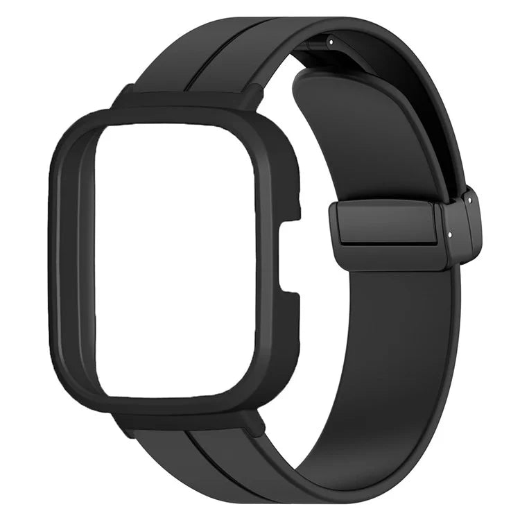 For Xiaomi Redmi Watch 3 Watch Band Black Magnetic Buckle Silicone Wrist Strap with Watch Case