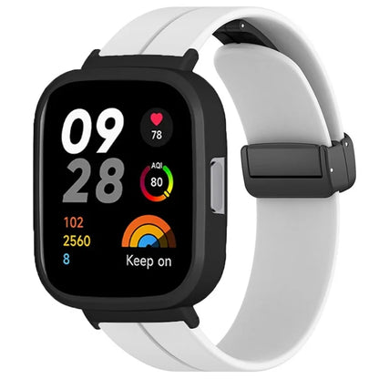 For Xiaomi Redmi Watch 3 Watch Band Black Magnetic Buckle Silicone Wrist Strap with Watch Case