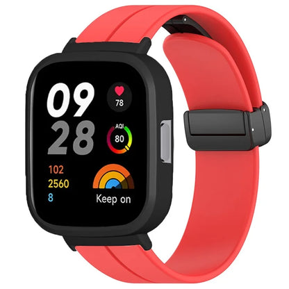 For Xiaomi Redmi Watch 3 Watch Band Black Magnetic Buckle Silicone Wrist Strap with Watch Case