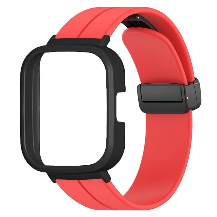 For Xiaomi Redmi Watch 3 Watch Band Black Magnetic Buckle Silicone Wrist Strap with Watch Case