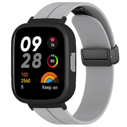 For Xiaomi Redmi Watch 3 Watch Band Black Magnetic Buckle Silicone Wrist Strap with Watch Case