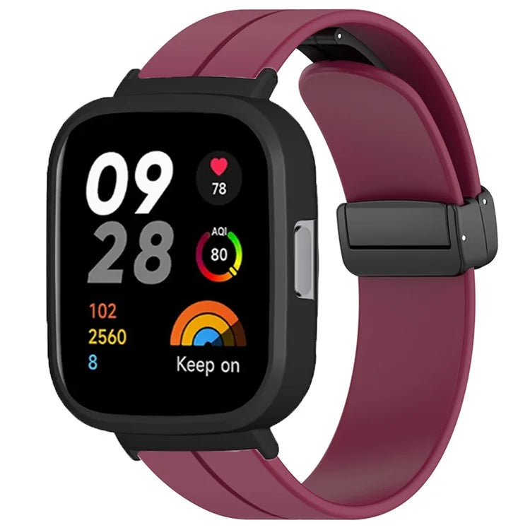 For Xiaomi Redmi Watch 3 Watch Band Black Magnetic Buckle Silicone Wrist Strap with Watch Case