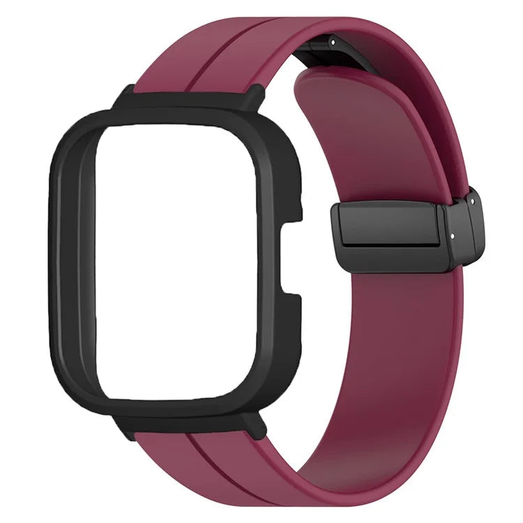 For Xiaomi Redmi Watch 3 Watch Band Black Magnetic Buckle Silicone Wrist Strap with Watch Case
