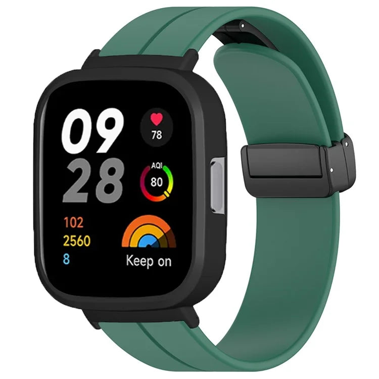 For Xiaomi Redmi Watch 3 Watch Band Black Magnetic Buckle Silicone Wrist Strap with Watch Case