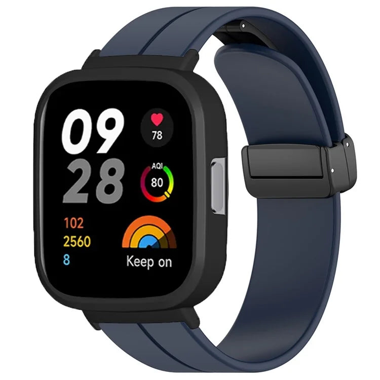 For Xiaomi Redmi Watch 3 Watch Band Black Magnetic Buckle Silicone Wrist Strap with Watch Case