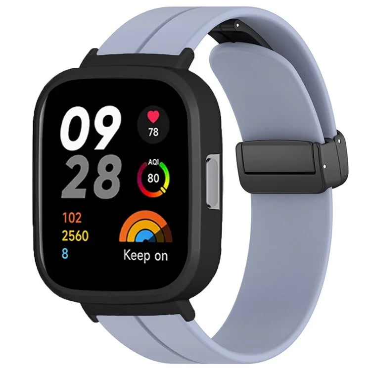 For Xiaomi Redmi Watch 3 Watch Band Black Magnetic Buckle Silicone Wrist Strap with Watch Case