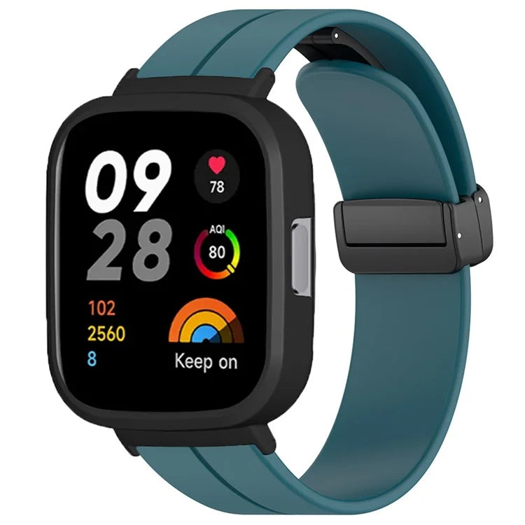 For Xiaomi Redmi Watch 3 Watch Band Black Magnetic Buckle Silicone Wrist Strap with Watch Case