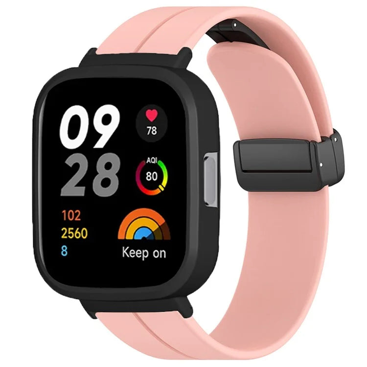 For Xiaomi Redmi Watch 3 Watch Band Black Magnetic Buckle Silicone Wrist Strap with Watch Case
