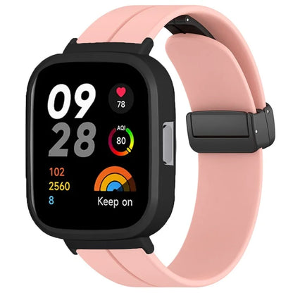 For Xiaomi Redmi Watch 3 Watch Band Black Magnetic Buckle Silicone Wrist Strap with Watch Case
