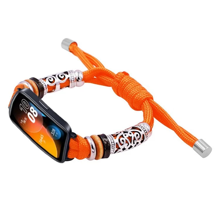 For Huawei Band 8 Watch Band Beads Decor Braided Rope Adjustable Wrist Strap