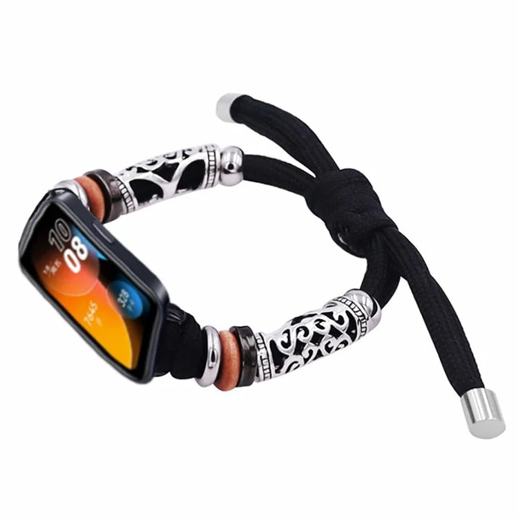 For Huawei Band 8 Watch Band Beads Decor Braided Rope Adjustable Wrist Strap