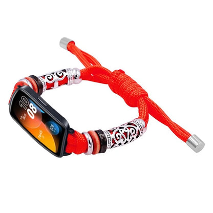 For Huawei Band 8 Watch Band Beads Decor Braided Rope Adjustable Wrist Strap