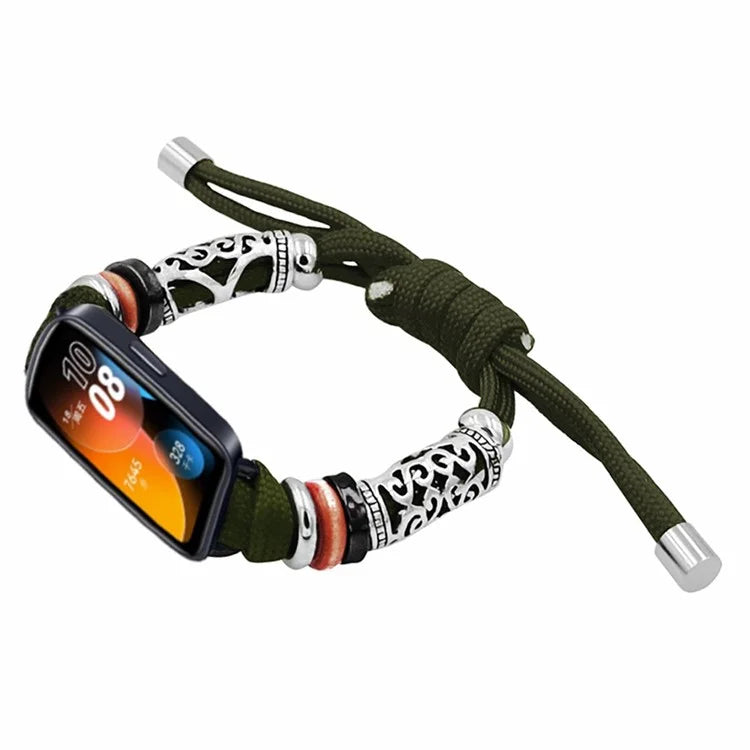 For Huawei Band 8 Watch Band Beads Decor Braided Rope Adjustable Wrist Strap