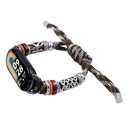 For Huawei Band 8 Watch Band Beads Decor Braided Rope Adjustable Wrist Strap