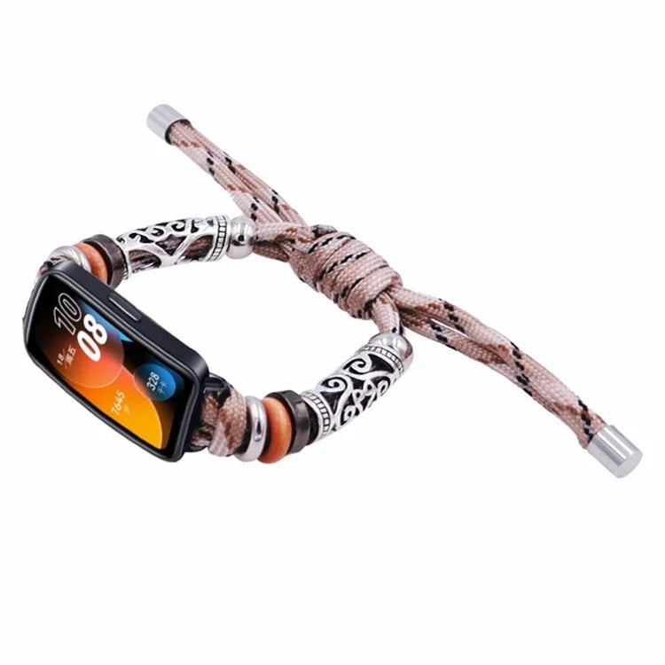 For Huawei Band 8 Watch Band Beads Decor Braided Rope Adjustable Wrist Strap