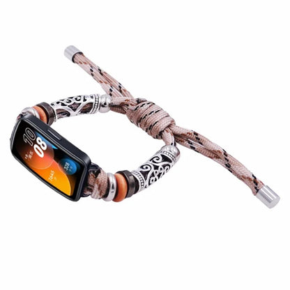 For Huawei Band 8 Watch Band Beads Decor Braided Rope Adjustable Wrist Strap