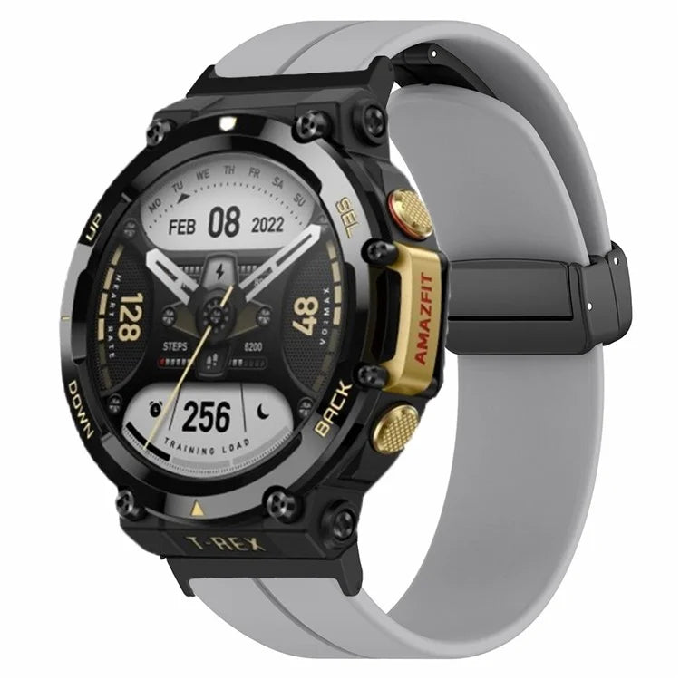 For Huami Amazfit T-Rex 2 Silicone Watch Band Magnetic Folding Buckle Wrist Strap