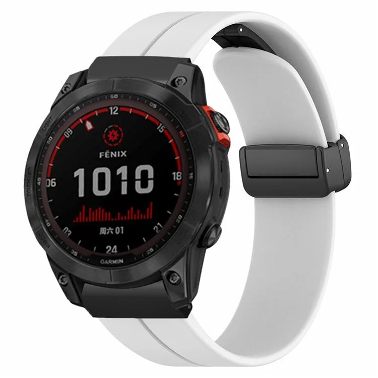 For Garmin Fenix 7X / 6X / 5X Watch Strap Magnetic Buckle Silicone Band with 26mm PC Connector