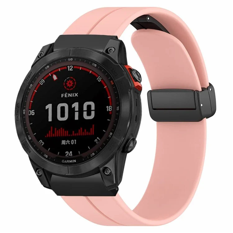 For Garmin Fenix 7X / 6X / 5X Watch Strap Magnetic Buckle Silicone Band with 26mm PC Connector