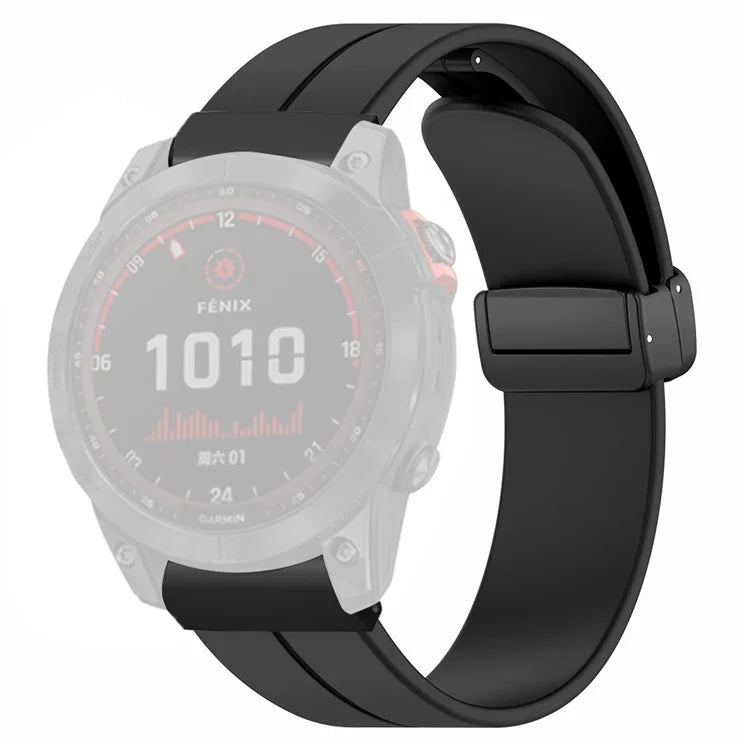 For Garmin Fenix 7X / 6X / 5X Watch Strap Magnetic Buckle Silicone Band with 26mm PC Connector