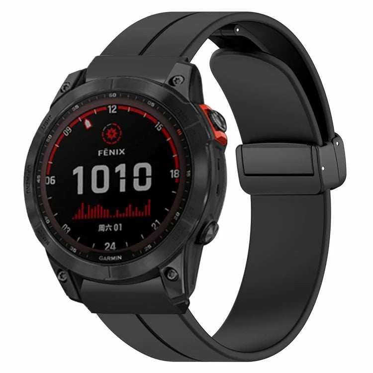For Garmin Fenix 7X / 6X / 5X Watch Strap Magnetic Buckle Silicone Band with 26mm PC Connector