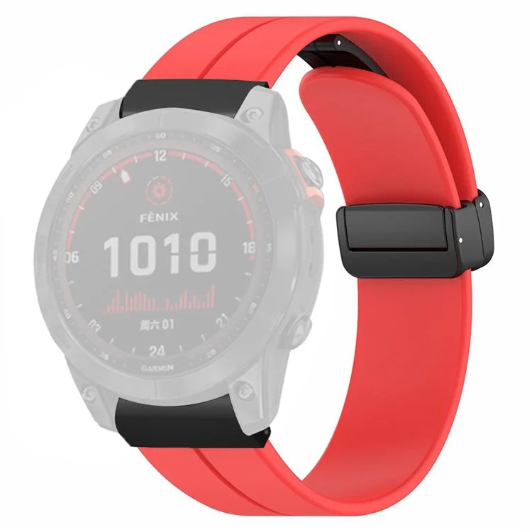 For Garmin Fenix 7X / 6X / 5X Watch Strap Magnetic Buckle Silicone Band with 26mm PC Connector