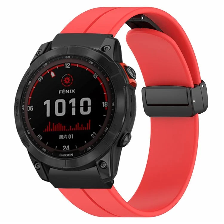 For Garmin Fenix 7X / 6X / 5X Watch Strap Magnetic Buckle Silicone Band with 26mm PC Connector