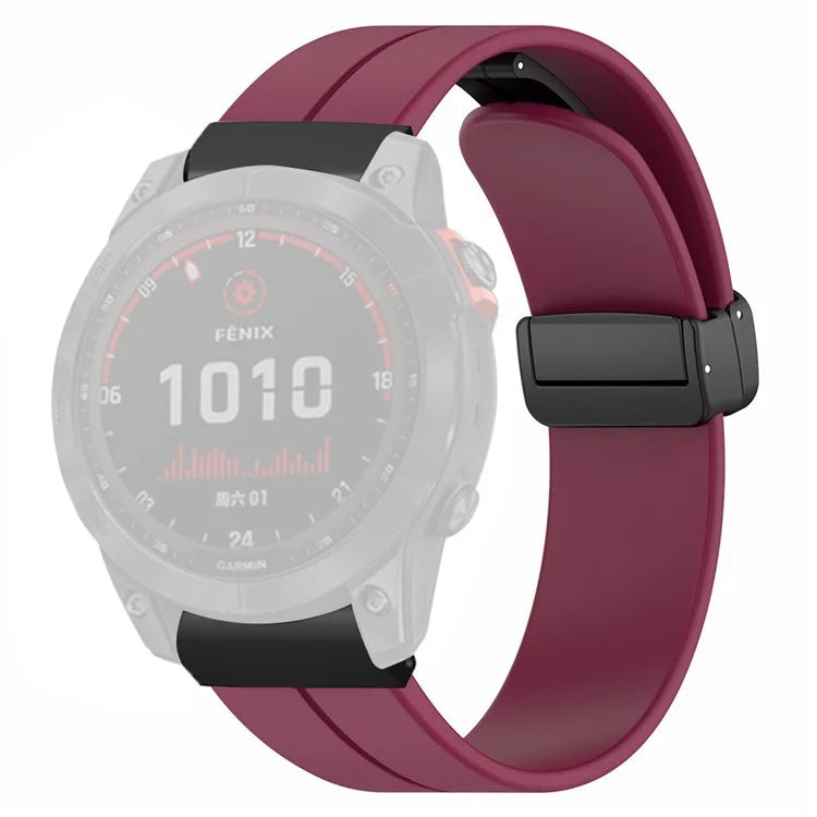 For Garmin Fenix 7X / 6X / 5X Watch Strap Magnetic Buckle Silicone Band with 26mm PC Connector
