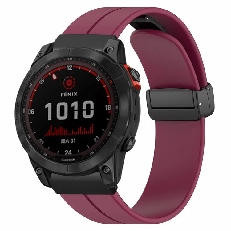 For Garmin Fenix 7X / 6X / 5X Watch Strap Magnetic Buckle Silicone Band with 26mm PC Connector