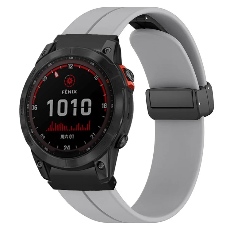 For Garmin Fenix 7 / 6 / 5 / Huami Amazfit Falcon Silicone Watch Band Magnetic Buckle Strap with 22mm PC Connector